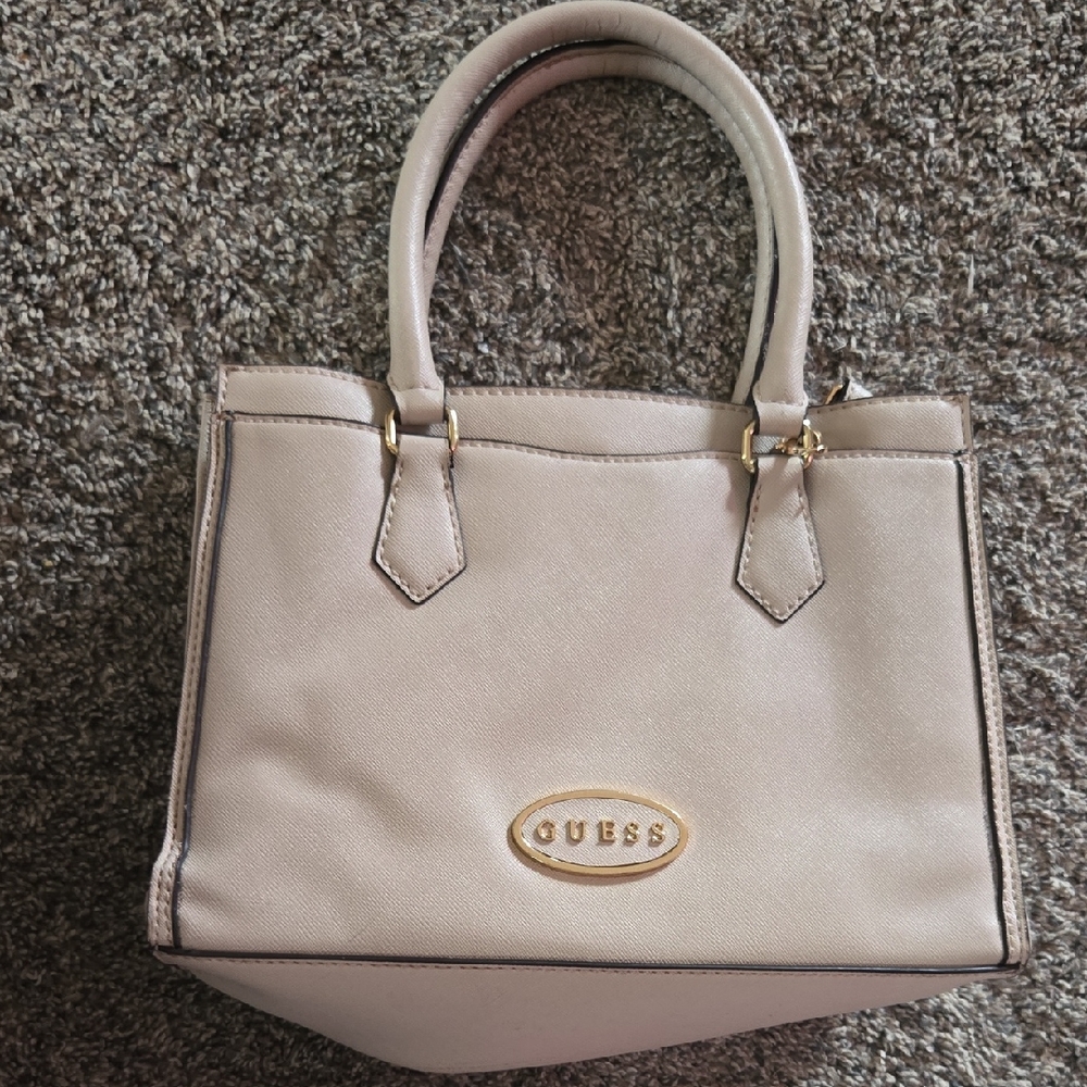 Guess Beige Satchel with Gold Accents